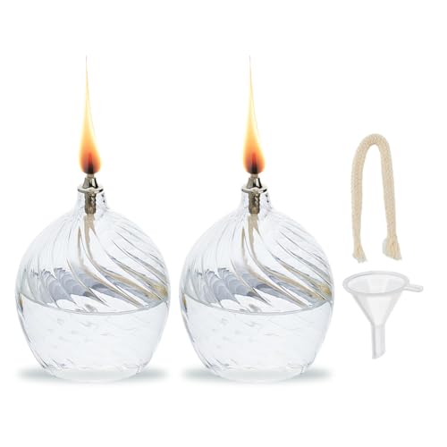 SUPERFINDINGS 2 Set Öllampe Aus Klarem Glas 3.8x3.1inch Lange Teelichter Mit Einzigartiger Innengewindeoptik Baumwolldocht Und Halter Im Lieferumfang Enthalten Für Gehobene Restaurants von SUPERFINDINGS