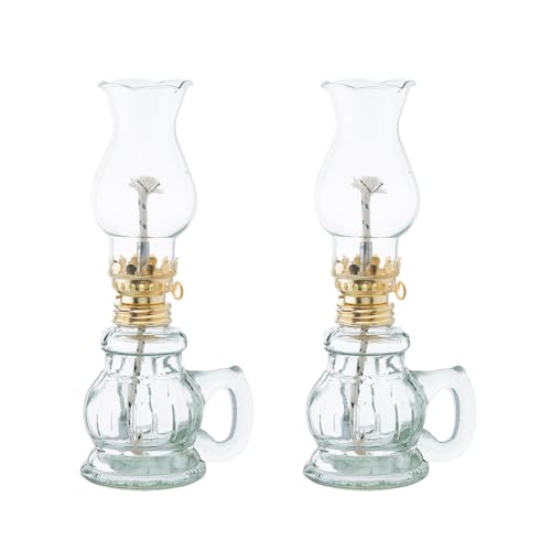 SUPERFINDINGS 2 Stück Kammer Öllampen Klare Petroleumlampe Aus Glas Sturmlampe Rustikale Öllaterne Mit Verstellbarer Dochtbeleuchtung Für Die Tischdekoration Zu Hause von SUPERFINDINGS