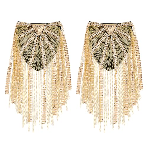 SUPERFINDINGS 2 Stück Strass Quaste Schulter Kristall Perlen Epaulette Punk Fransen Schulter Abzeichen Dekoration Schulter Schmuck Epauletten Für Jacke Blazer Unifor Golden von SUPERFINDINGS