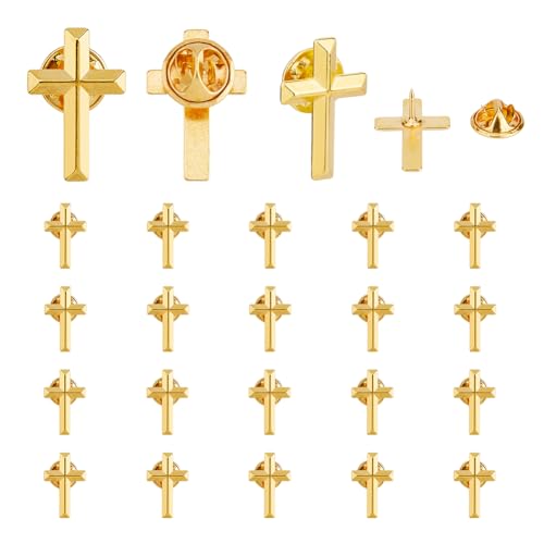 SUPERFINDINGS 24 Stück Anstecknadeln Mit Goldenem Kreuz Legierung Kreuzbroschen Metallabzeichen Für Beerdigung Kirche Beten Öffentliche Veranstaltung Anstecknadel Großpackung Für Rucksack 2.5x1.6cm von SUPERFINDINGS