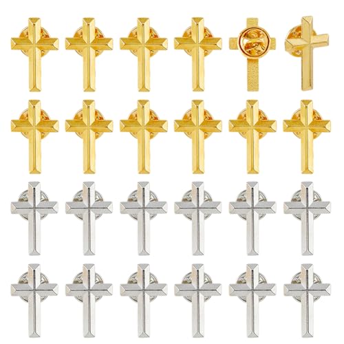 SUPERFINDINGS 24 Stück Metallkreuze Reversnadeln Gold Und Silber Sakramental Brosche Set Mit Sicherheitsverschlüssen Für Anzüge Uniform Hüte Kirchengeschenke Für Die Kommunionsfeier von SUPERFINDINGS