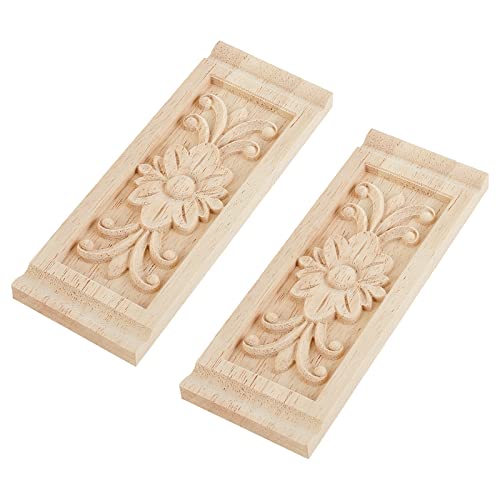 SUPERFINDINGS 2Stk Holz Geschnitzte Applique Frame Onlay Unlackierte Möbel Dekoration Rechteck Muster Für Home Door Cabinet Decoration 160x60x9.5mm von SUPERFINDINGS