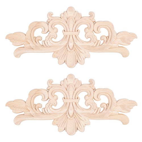 SUPERFINDINGS 2pcs Dekorative Gummi Holz Geschnitzte Onlay Applique Blumen Aufkleber Unbemalte Applique Möbel Ecken Home Door Decor 8.66x3.94x0.32 Zoll von SUPERFINDINGS