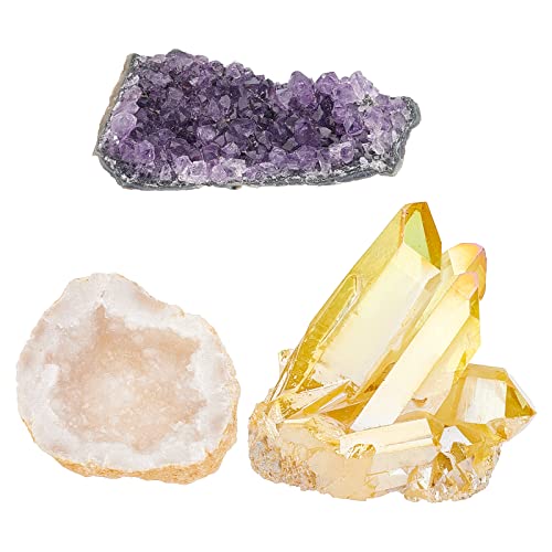 SUPERFINDINGS 3 Stil Engel Aura Quarz Geode Lila Projekt Große Amethyst Cluster Natürliche Bergkristall Cluster Geode Citrin Nuggets Stein Für Heimdekoration von SUPERFINDINGS