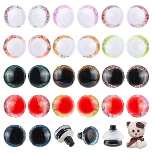SUPERFINDINGS 32Set 16Farben Glitzer Sicherheitsaugen Zum Häkeln 3D Katzenaugen 21mm Gestopfte Häkel Tieraugen Handwerks Sicherheitsaugen Für Amigurumi Tiere Puppen Handwerksaugen von SUPERFINDINGS