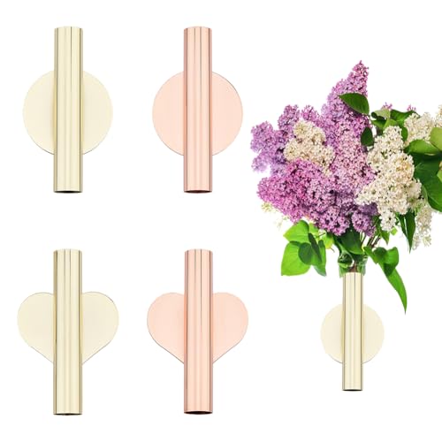 SUPERFINDINGS 4 STK. 4 Designs Wandmontierte Vase Wanddekoration Gold Wandmontierte Blumentube Roségold Pflanzenwandvase Metalltube Dekorationshalter Für Blumenausstellung Für Zuhause von SUPERFINDINGS