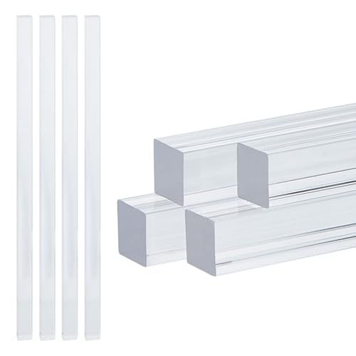 SUPERFINDINGS 4 Stück Acryl Vierkantstab 248x10x10mm Durchsichtiger Vierkantstab Dübelstangen Sortiment Massive Stange DIY Modellmaterial Für Den Modellbau DIY Beleuchtungskörper Handwerk von SUPERFINDINGS
