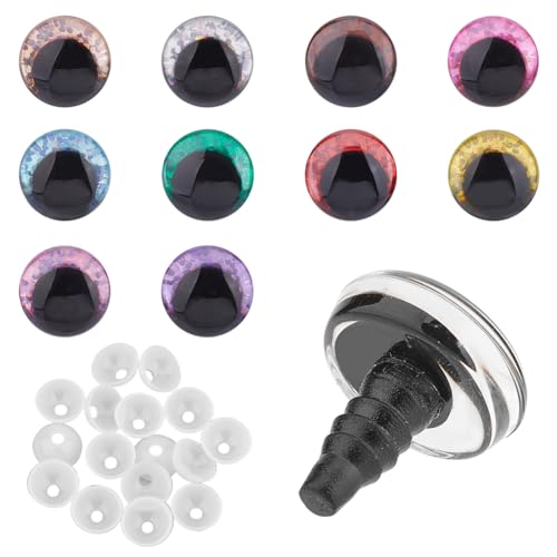 SUPERFINDINGS 40 Sets 10 Farben 3D Glitzer Sicherheitsaugen Runde Bastel Häkelaugen Mit Unterlegscheiben Stofftieraugen Zum Selbermachen von Puppenbär Plüschtieren von SUPERFINDINGS