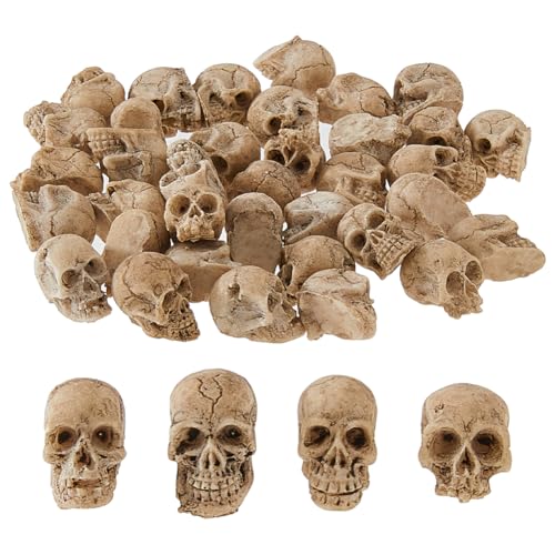 SUPERFINDINGS 40 Stück Mini Totenkopf Figuren Halloween Thema Kunstharz Schädel Dekoration Skelettkopf Winziger Totenkopf Miniaturfiguren Für Dekorationen von SUPERFINDINGS