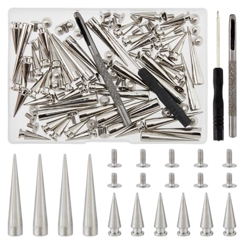 SUPERFINDINGS 50 Sets lange Punk-Spikes und Nieten für Kleidung, große Ledernieten, Schraubverschluss, Nieten mit Schraubendreher und Loch, silberfarbene Kegel-Spikes für Cosplay, Kleidung, Schuhe SUPERFINDINGS 50 Sets lange Punk-Spikes und Nieten für Kleidung, große Ledernieten, Schraubverschluss, Nieten mit Schraubendreher und Loch, silberfarbene Kegel-Spikes für Cosplay, Kleidung, Schuhe von SUPERFINDINGS