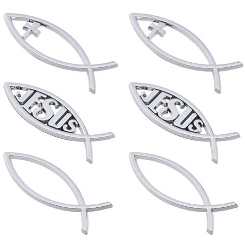 SUPERFINDINGS 6 Stück 3 Stile Kunststoff Christian Wasserdicht Fisch Aufkleber 3D Auto Aufkleber Emblem Aufkleber Silber Fisch Auto Emblem Für Laptops Fahrzeug Dekoration 14x4.6x0.6cm von SUPERFINDINGS