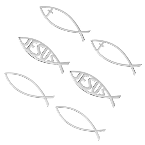 SUPERFINDINGS 6 Stück 3 Stile Silberfarbene PVC Kunststoff Aufkleber Jesus Christus Fisch Und Kreuz Selbstklebender Aufkleber DIY Aufkleber Dekorationen Für Autofenster Laptops Gepäck Kühlschrank von SUPERFINDINGS