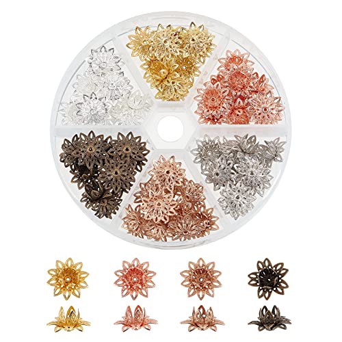 SUPERFINDINGS 60 St¨¹ck 6 Farben Messing Blumenperlenkappe Metallperlenkappen 3D Multi Bl¨¹tenblatt Blumenperlen Endkappen Filigrane Blumenschalenform Perle 15.5~16x8.3mm Bohrung:0.8mm von SUPERFINDINGS