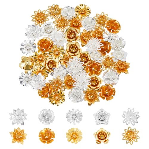 SUPERFINDINGS 60 Stück 10 Stile Blumenperlenkappen Goldenes Silber Messing Lotusblüten Endkappen Mehrblättrige Runde Filigrane Abstandsperlenkappen Loch 0.7~1mm SUPERFINDINGS 60 Stück 10 Stile Blumenperlenkappen Goldenes Silber Messing Lotusblüten Endkappen Mehrblättrige Runde Filigrane Abstandsperlenkappen Loch 0.7~1mm von SUPERFINDINGS