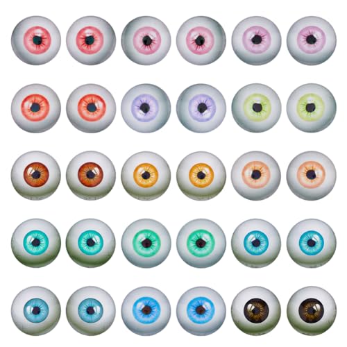 SUPERFINDINGS 60 Stück 15 Farben Menschliche Glasaugen Puppenhandwerksaugen Cabochons Puppenbärenaugen Eidechsenaugen Augäpfel Für Kunstpuppen Skulpturen Requisiten Puppenherstellung 19.5x1.5mm von SUPERFINDINGS