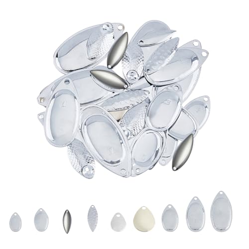 SUPERFINDINGS 60 Stück 3 Stile Angel Spinner Köder Set 6 Größen Ovale Angel Attraktor Spinnerblätter 60 Stück Spinnerbait Gabelkopf Eisen Angelköder DIY Zubehör von SUPERFINDINGS