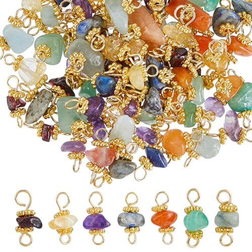 SUPERFINDINGS 84 Stück 7 Farben Edelstein Chip Charms Naturstein Link Quarzkristall Charm Verbinder DIY Schmuckherstellung Für Damen Halsketten Armbänder Fußkettchen Ohrringe von SUPERFINDINGS