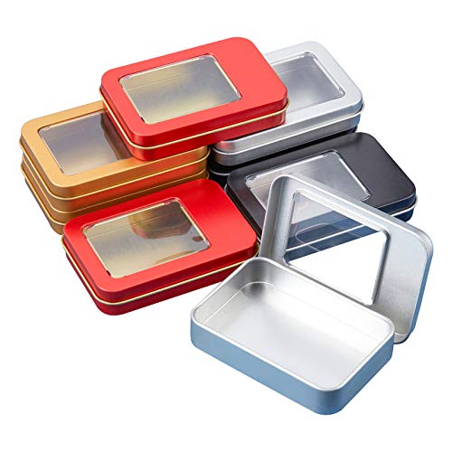 SUPERFINDINGS 8Stk 4 Farben 9.15x6.15cm Rechteckige Metall Leere Klappdosen Weißblech Aufbewahrungsbox Metalldosen Mini Aufbewahrungsbox Mit Klarem Fenster Für Home Organizer von SUPERFINDINGS