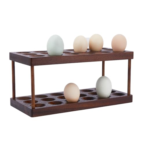 SUPERFINDINGS Eierbehälterregal Aus Holz Mit 36 Loch Eieraufbewahrungsregal 2 Stufiges Eiertablett Aus Holz Für Eierbehälter Eierhalter Eiertablett Organizer von SUPERFINDINGS