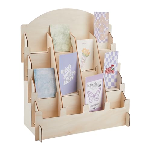 SUPERFINDINGS Holz Display Ständer Präsentationsständer Aus Holz 4 Stöckiger Display Aufsteller Counter Retail Display Rack Postkartenständer Für Postkarten Broschüren Fotos Bilder,37x19.4x35.6cm von SUPERFINDINGS