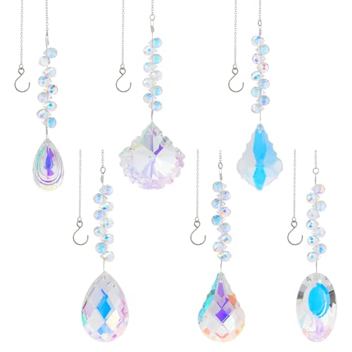 SUPERFINDINGS Regenbogen-Maker-Glasanhänger, klares Glas, Sonnenfänger zum Aufhängen, mit farbigen Sonnenfängern, Prismen für Fenster, Zuhause, Büro, Garten, Party, Hochzeit, Dekoration, 14 ~ 15 cm, 6 von SUPERFINDINGS