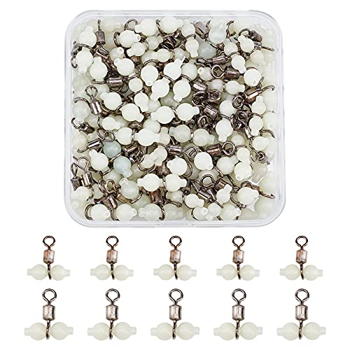 SUPERFINDINGS Über 100pcs 2 Größen 304 Edelstahl Angelrollen Wirbel Mit Leuchtenden Glühperlen T Form Angelschnur Hakenverbinder Für Süßwasser Salzwasserfischen Bohrung: 3mm von SUPERFINDINGS