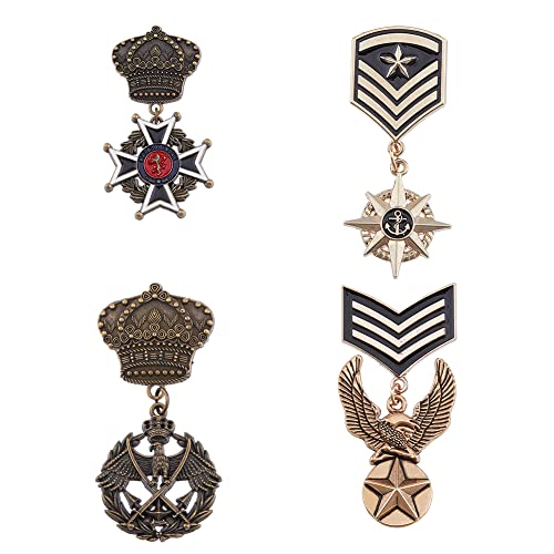 SUPERFINDINGS 4 Stück 4 Stil Legierung Stern Adler Medaille Brosche Krone Kreuz Revers Pin Abzeichen Hüte Schal Anzug Brosche Vintage Revers Clip Für Kostüm Dekoration von SUPERFINDINGS