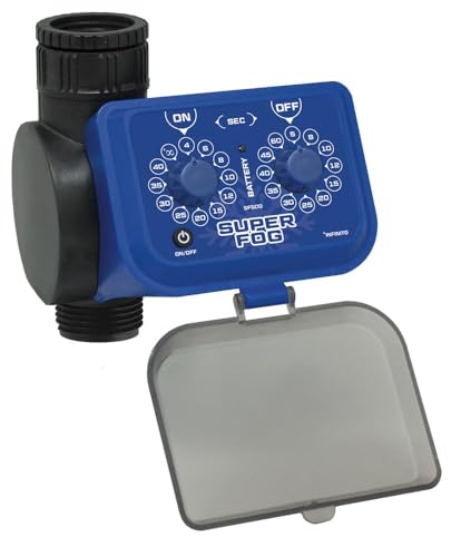 Wasserhahn-Programmierer zur Automatisierung des Beschlagens in Ihrem Garten oder Hof. Stellen Sie die ON/Off in Sekunden EIN, um Wasser zu sparen und Ihren Nebel an die aktuelle Hitze anzupassen von SUPERFOG