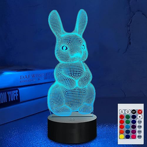 SUPERHONGJIHAO Nachtlicht für Kinder 3D Kaninchen LED Lampe mit Fernbedienung 16 Farben Geburtstagsgeschenk für Kinder von SUPERHONGJIHAO