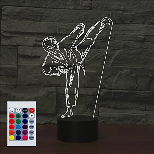 SUPERHONGJIHAO Nachtlicht für Kinder 3D Karate Taekwondo LED Lampe mit Fernbedienung 16 Farben Geburtstagsgeschenk für Kinder von SUPERHONGJIHAO