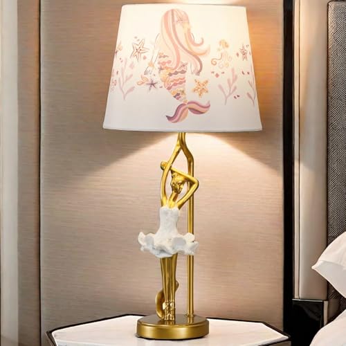 SUPERHONGJIHAO Ballett Tänzer Tischlampe, Weiß und Gold, 19 Zoll Höhe, Meerjungfrau Schatten Design, LED kompatibel, Dekorative Schlafzimmer Licht von SUPERHONGJIHAO