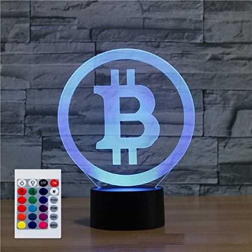 SUPERHONGJIHAO Nachtlicht für Kinder, 3D-Bitcoin-LED-Lampe mit Fernbedienung, 16 Farbwechsel Geburtstagsgeschenk für Kinder von SUPERHONGJIHAO