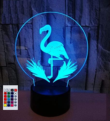 SUPERHONGJIHAO Nachtlicht für Kinder, 3D-Flamingos, Vogel-LED-Lampe mit Fernbedienung, 16 Farben Geburtstagsgeschenk für Kinder von SUPERHONGJIHAO