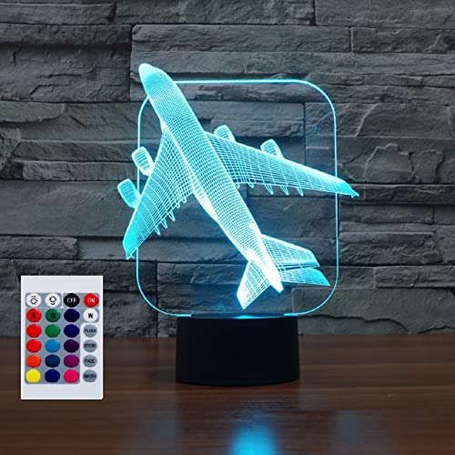 SUPERHONGJIHAO Nachtlicht für Kinder, 3D-Flugzeug-LED-Lampe mit Fernbedienung, 16 Farbwechsel Geburtstagsgeschenk für Kinder von SUPERHONGJIHAO