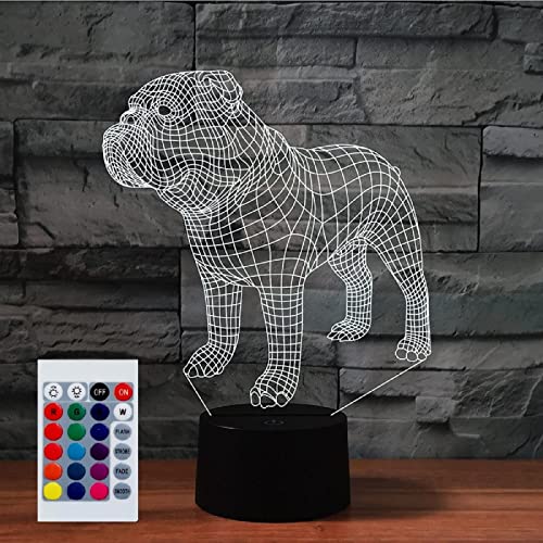 SUPERHONGJIHAO Nachtlicht für Kinder, 3D-Französische Bulldogge, LED-Lampe mit Fernbedienung, 16 Farbwechsel, Weihnachts-Geburtstagsgeschenk für Kinder von SUPERHONGJIHAO