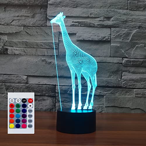 SUPERHONGJIHAO Nachtlicht für Kinder, 3D-Giraffen-LED-Lampe mit Fernbedienung, 16 Farben Geburtstagsgeschenk für Kinder von SUPERHONGJIHAO