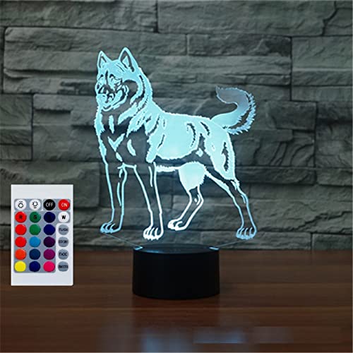 SUPERHONGJIHAO Nachtlicht für Kinder, 3D-Husky-Hunde, LED-Lampe mit Fernbedienung, 16 Farben Geburtstagsgeschenk für Kinder von SUPERHONGJIHAO