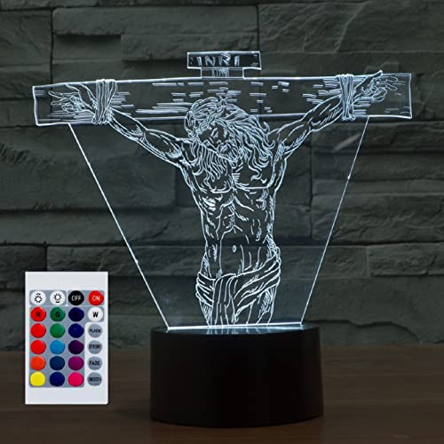 SUPERHONGJIHAO Nachtlicht für Kinder, 3D-Jesus-LED-Lampe mit Fernbedienung 16 Farbwechsel Geburtstagsgeschenk für Kinder von SUPERHONGJIHAO