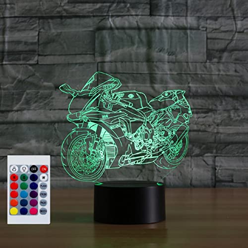 SUPERHONGJIHAO Nachtlicht für Kinder, 3D-Motorrad-LED-Lampe mit Fernbedienung 16 Farbwechsel Geburtstagsgeschenk für Kinder von SUPERHONGJIHAO