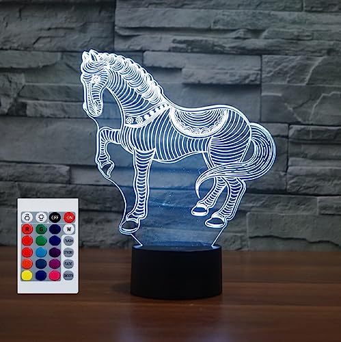 SUPERHONGJIHAO Nachtlicht für Kinder, 3D-Pferde-LED-Lampe mit Fernbedienung, 16 Farbwechsel Geburtstagsgeschenk für Kinder von SUPERHONGJIHAO