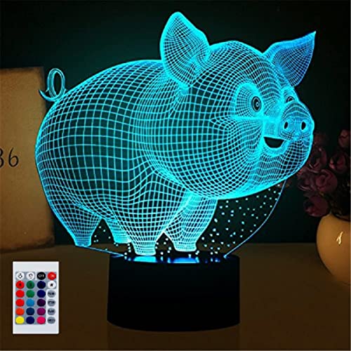 SUPERHONGJIHAO Nachtlicht 3D-Schweine LED Lampe mit Fernbedienung 16 Farbwechsel Geburtstagsgeschenk für Kinder von SUPERHONGJIHAO