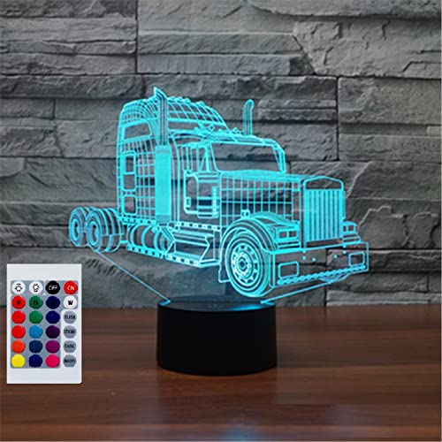 SUPERHONGJIHAO Nachtlicht für Kinder, 3D-Truck, LED-Lampe mit Fernbedienung 16 Farbwechsel Geburtstagsgeschenk für Kinder von SUPERHONGJIHAO