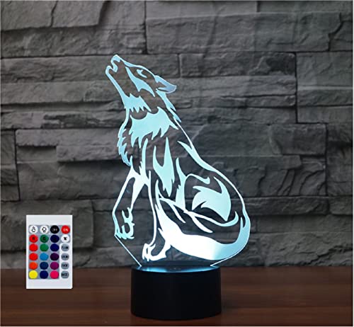 SUPERHONGJIHAO Nachtlicht für Kinder, 3D-Wolf-LED-Lampe mit Fernbedienung, 16 Farbwechsel Geburtstagsgeschenk für Kinder von SUPERHONGJIHAO