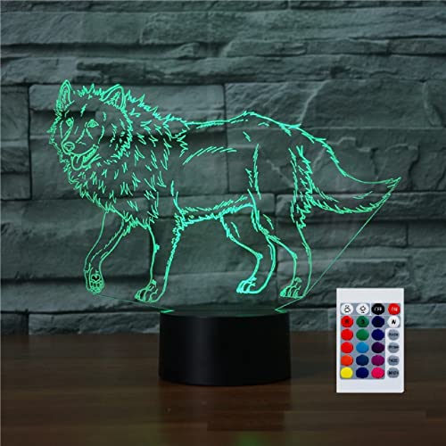 SUPERHONGJIHAO Nachtlicht für Kinder, 3D-Wolf-LED-Lampe mit Fernbedienung, 16 Farbwechsel Geburtstagsgeschenk für Kinder von SUPERHONGJIHAO