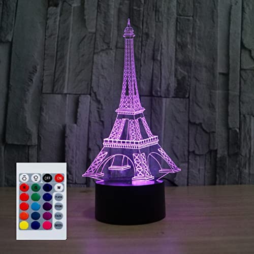 SUPERHONGJIHAO Nachtlicht für Kinder 3D-Eiffelturm LED-Lampe mit Fernbedienung 16 Farben Geburtstagsgeschenk für Kinder von SUPERHONGJIHAO