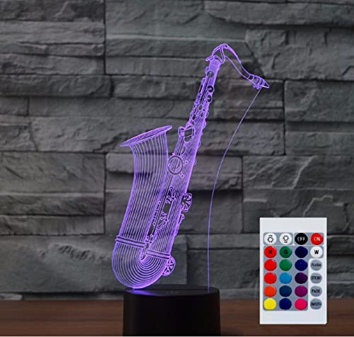 SUPERHONGJIHAO Nachtlicht für Kinder 3D-Saxophon LED-Lampe mit Fernbedienung 16 Farben Geburtstagsgeschenk für Kinder von SUPERHONGJIHAO