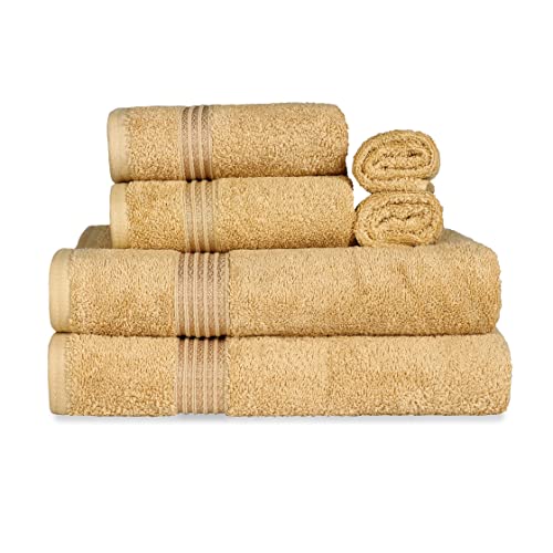 SUPERIOR Luxus Baumwolle Badetuch-Set - 6-teiliges Handtuch-Set, hochwertige ägyptische Baumwolle, Gold von Superior