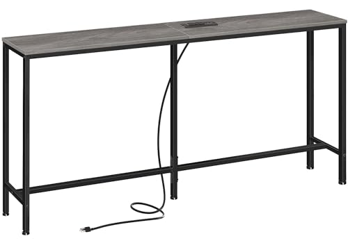 SUPERJARE Konsolentisch mit Auslass, 160 cm Sofatisch mit Ladestation, schmaler Eingangstisch, schmaler Flurtisch, hinter Couchtisch, Skinny für Eingang, Wohnzimmer, Pflanzen -Gray-7028HC von SUPERJARE