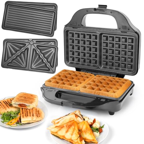 SUPERLEX 3-in-1 Sandwichmaker set, für Sandwichtoaster Kontaktgrill Waffeleisen 2 Scheiben mit Antihaftbeschichtung, Doppelseitiges Backen bei Konstanter Temperatur, BPA-frei von SUPERLEX