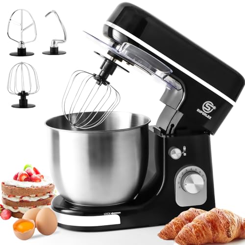 SUPERLEX 5 Liter Küchenmaschine 3-in-1, Universalküchenmaschinen Knetmaschine 1300W, 8 Geschwindigkeitsstufen mit Rührbesen, Knethaken, Schneebesen von SUPERLEX